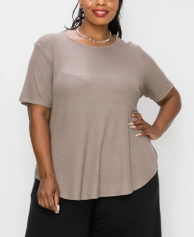 Shop Coin Plus Size Thermal Short Sleeve Swing Tee In Gray