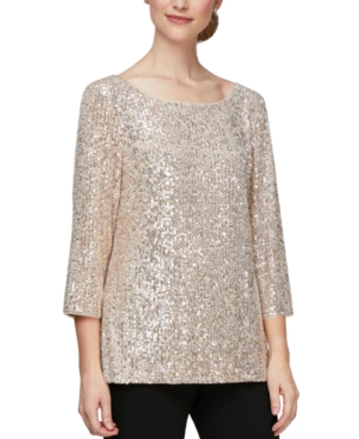 Shop Alex Evenings Sequin-detail Tunic Blouse In Taupe