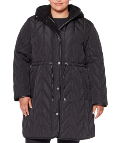 Shop Vince Camuto Women's Plus Size Hooded Quilted Coat, Created For Macy's In Black
