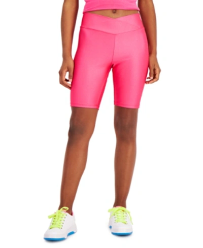 Shop Jenni On Repeat Crossover Waist Bike Shorts, Created For Macy's In Fuchsia