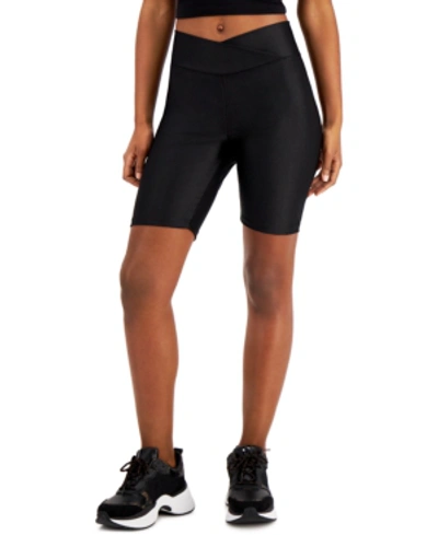 Shop Jenni On Repeat Crossover Waist Bike Shorts, Created For Macy's In Black