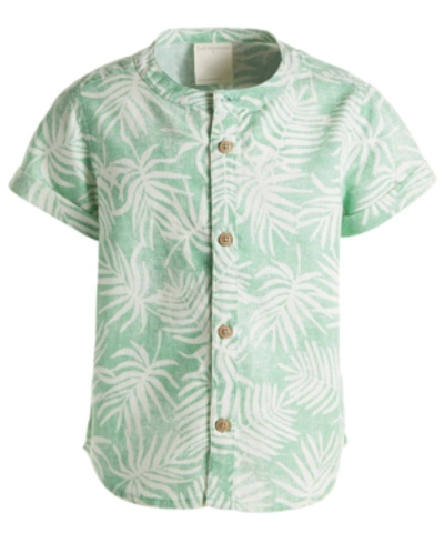 Shop First Impressions Baby Boys Palm-print Henley Shirt, Created For Macy's In Sun Valley Grn