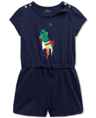 Shop Polo Ralph Lauren Little Girls Big Pony Cotton Jersey Romper In French Navy