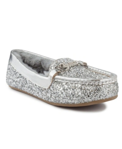 Shop Juicy Couture Women's Intoit Moccasin Slippers In Silver Glitter Wide