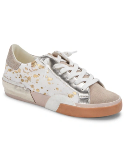 Shop Dolce Vita Zina Lace-up Sneakers Women's Shoes In Silver/gold Metallic Calf Hair