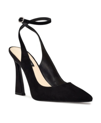 Shop Nine West Women's Tabita Tapered Heel Pointy Toe Dress Pumps Women's Shoes In Black Suede