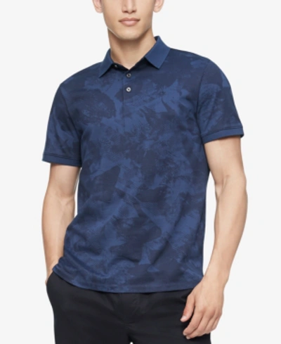 Calvin Klein Men's Liquid Touch Pattern Polo Shirt In Sky Captain Cloud