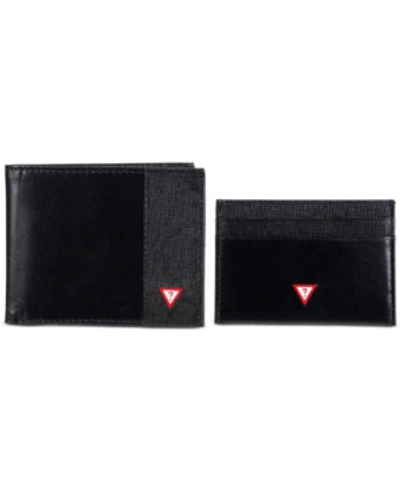 Shop Guess Men's Rfid Slimfold Wallet & Card Case Set In Black