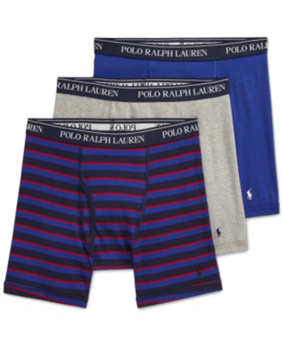 Shop Polo Ralph Lauren Cotton Boxer Briefs - 3-pack In Blue Stripe/rugby Royal/andover