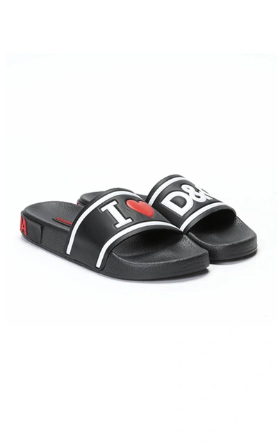 Shop Dolce & Gabbana Women's I Love D&g Rubber Slides In Black