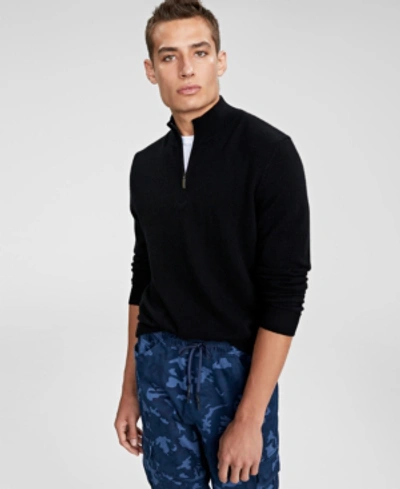 Club Room Men's Cashmere Quarter-zip Sweater, Created For Macy's In Deep Black