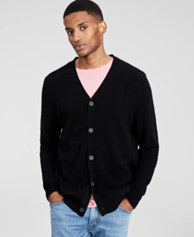 Club Room Men's Cashmere V-neck Cardigan, Created For Macy's In Deep Black
