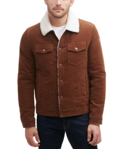 Shop Guess Men's Corduroy Bomber Jacket With Sherpa Collar In Brown