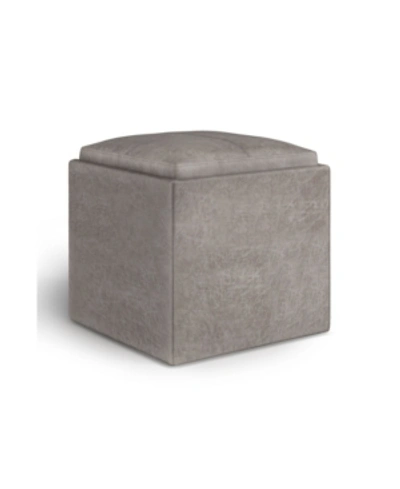 Shop Simpli Home Rockwood Cube Storage Ottoman With Tray In Distressed Gray Taupe