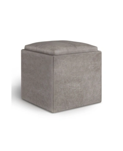 Simpli Home Rockwood Cube Storage Ottoman With Tray In Distressed Gray Taupe