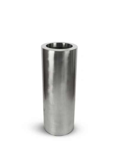 Shop Le Present Satino Cylindra Stainless Steel Cylinder Vase 35" In Silver