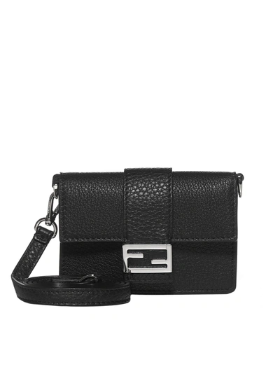 Fendi Flat Baguette Micro Leather Bag In Nero