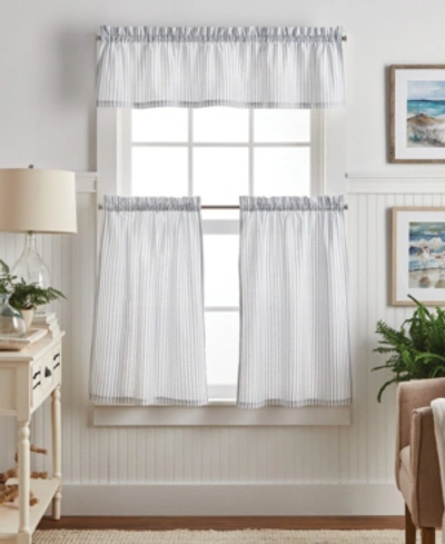 Shop Martha Stewart Collection Ticking Stripe 3-pc. Valance & Tiers Set, Created For Macy's In Indigo