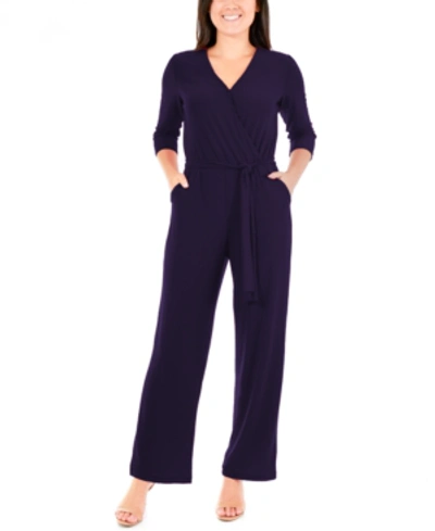Shop Ny Collection Petite 3/4 Sleeve Belted Wide Leg Jumpsuit In Navy