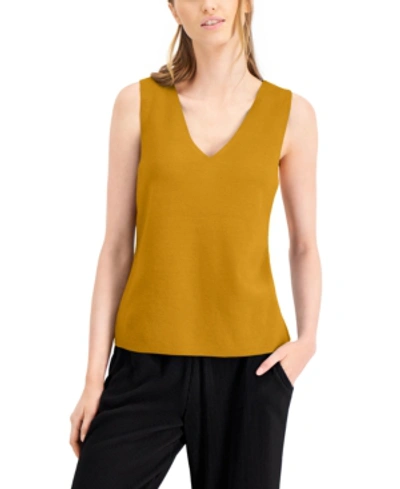 Shop Alfani Petite Sleeveless V-neck Sweater, Created For Macy's In Marigold Petal