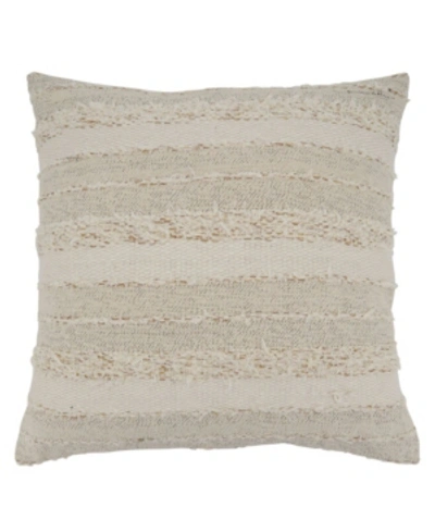 Shop Saro Lifestyle Fringed Stripes Decorative Pillow, 22" X 22" In Ivory