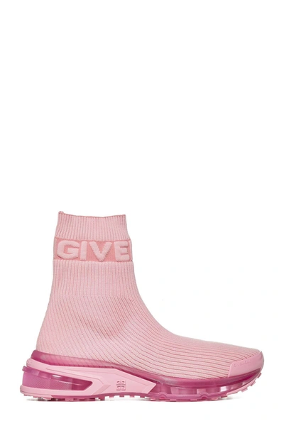 Shop Givenchy Logo Knit Ribbed Sock Sneakers In Pink