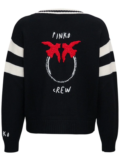 Shop Pinko Black Wool Cardigan With Back Logo