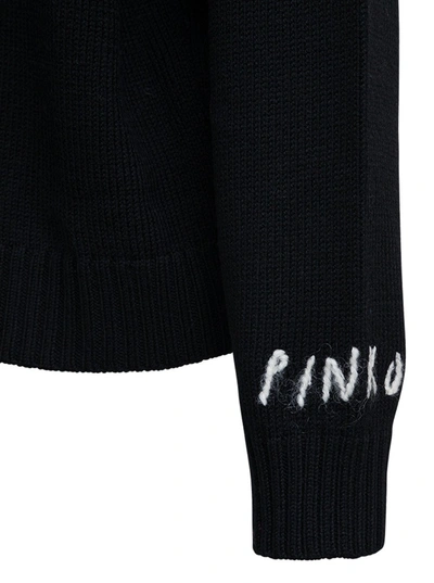 Shop Pinko Black Wool Cardigan With Back Logo