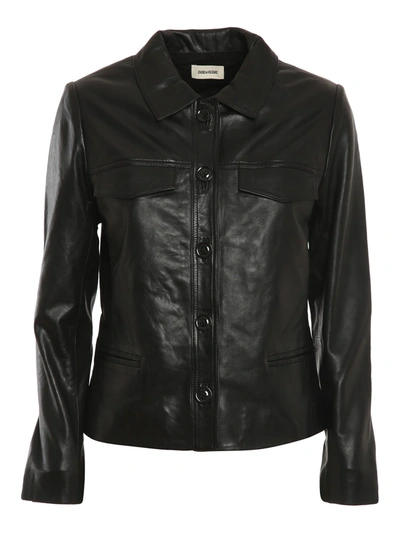 Zadig & Voltaire Liam Leather Button-up Jacket In Black
