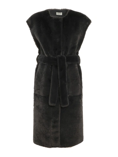 Shop P.a.r.o.s.h Eco Fur Sleeveless Coat In Dark Grey