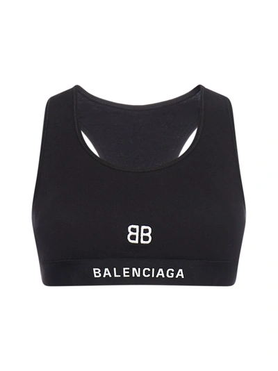 Shop Balenciaga Bb Logo Sports Bra In Black