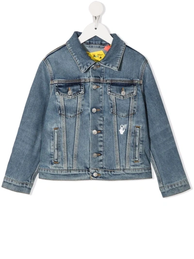 Shop Off-white Logo-print Button-up Denim Jacket In Blue