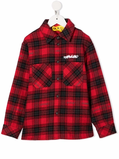Shop Off-white Check-print Cotton-blend Shirt In Red