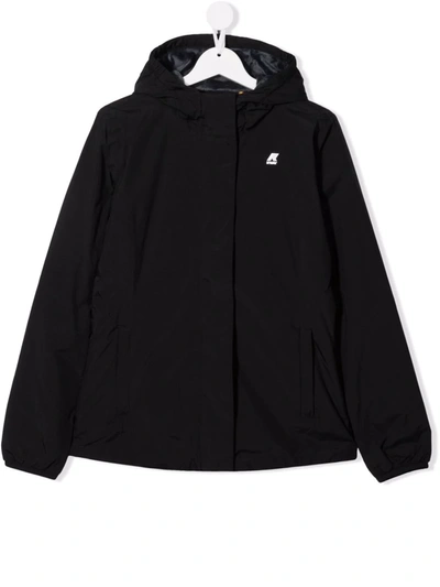Shop K-way Teen Logo-patch Hooded Jacket In Black
