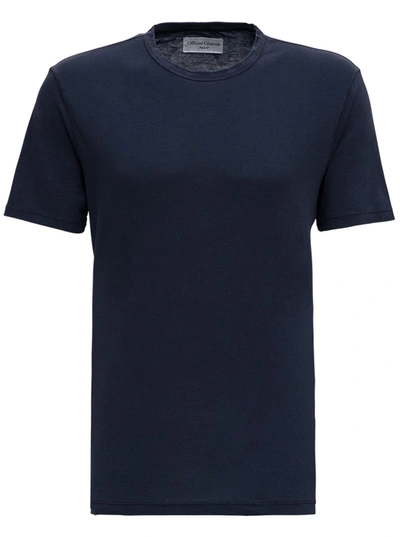 Shop Officine Generale Blue Cotton And Lyocell T-shirt