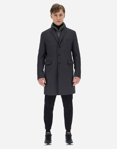 Herno Cashmere Coat With Nylon Ultralight Bib In Grey