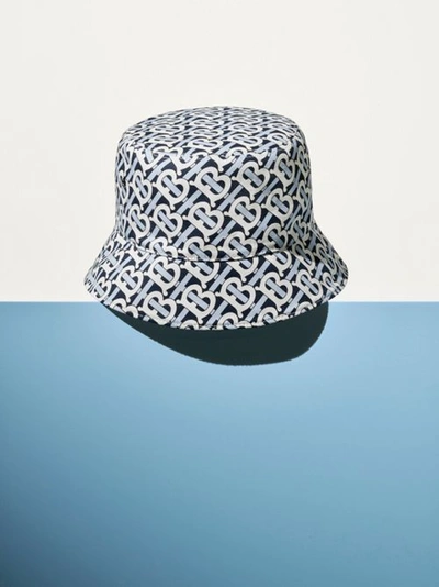 Shop Burberry Monogram Print Cotton Bucket Hat In White/navy