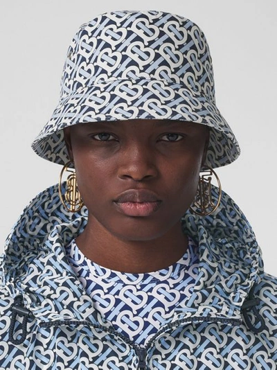 Shop Burberry Monogram Print Cotton Bucket Hat In White/navy