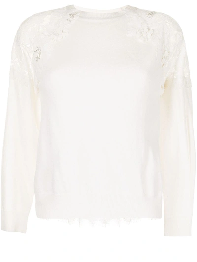 Shop Onefifteen Floral Lace-panel Knit Top In White