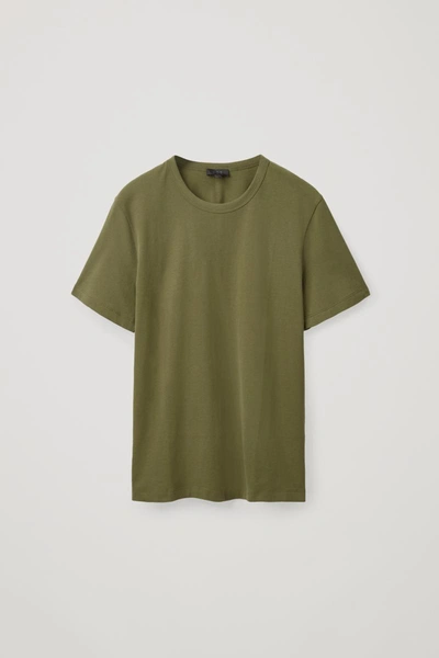 Shop Cos Regular-fit Mid-weight Brushed T-shirt In Khaki