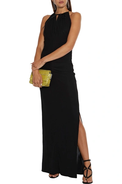 Shop Helmut Lang Open-back Cady-paneled Stretch-knit Maxi Dress In Black