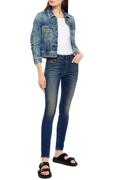 Shop R13 Allison Distressed Mid-rise Skinny Jeans In Mid Denim