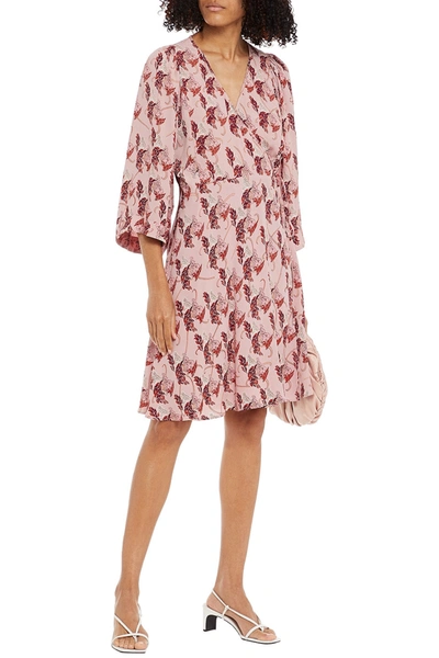 Shop Bytimo Floral-print Crepe Mini Wrap Dress In Baby Pink