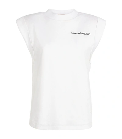 Shop Alexander Mcqueen Padded Sleeveless Logo T-shirt In White
