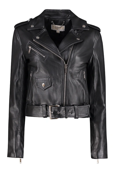 Shop Michael Michael Kors Leather Biker Jacket In Black