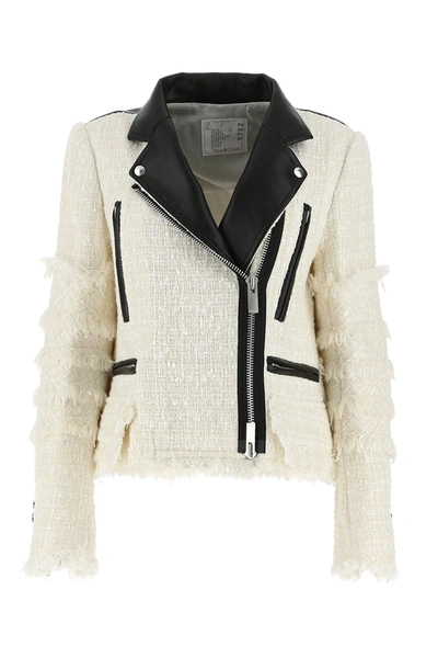 Shop Sacai Tweed Zip Detailed Jacket In Multi