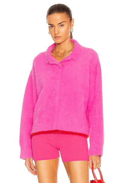 Jacquemus Le Polo Neve Textured Jumper In Pink