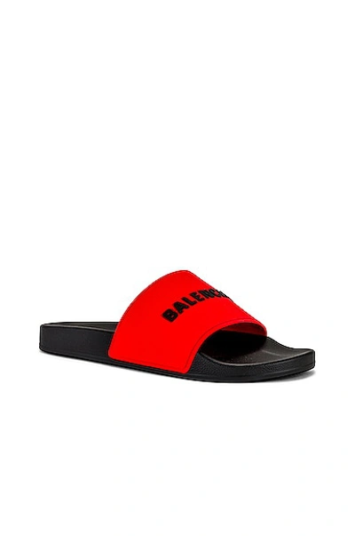 Shop Balenciaga Logo Pool Slide In Blood