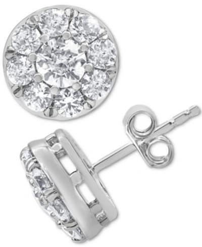 Macy's Diamond Halo Stud Earrings (2 Ct. T.w.) In 14k White Gold In White Gold