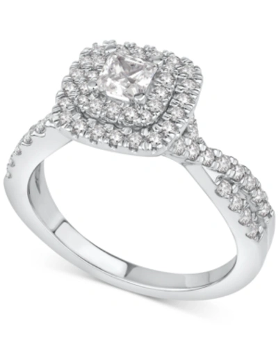 Macy's Princess-cut Diamond Twist Halo Engagement Ring (1 Ct. T.w.) In 14k Gold In White Gold